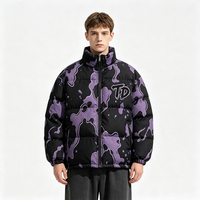 Blouson matelassé personnalisé à col montant pour homme, imprimé intégral graffiti, coupe oversize, zippé, style streetwear, manteau d'hiver rembourré