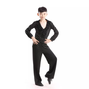 Conjunto de traje de baile latino para niños, ropa de actuación profesional para niños, licra, blanco, amarillo, azul oscuro, negro, primavera 2018 - Product Image 3