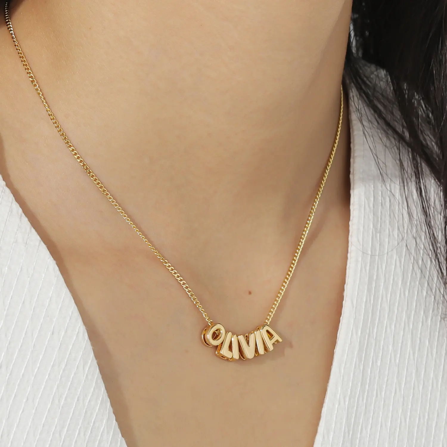 Pendentif lettre bulle 3D avec nom personnalisé Bijoux avec lettres ballon initiales Bijoux pour femmes Plaque en or 18 carats