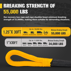 BUNKER INDUST Corde de remorquage robuste de 30 pieds, résistance à la rupture de 55 000 lb, <span class=keywords><strong>sangle</strong></span> cinétique en nylon 66 pour <span class=keywords><strong>4x4</strong></span>, tout-terrain, Jeep, SUV - Product Image 2