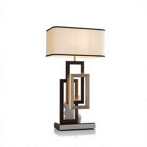 Contemporary Metal Table Lamp with Off-White Fabric Rectangular <b>Shade</b> for Living Room Decorative <b>Lighting</b> 3000K Warm White LED - Product Image 1
