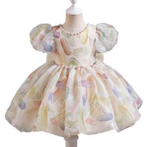 Abito da <span class=keywords><strong>Cerimonia</strong></span> Formale di Lusso per Bambine, Vestito Elegante da Principessa con Fiori per Matrimoni ed Eventi Estivi - Product Image 1
