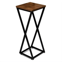 Support de plante carré haut de gamme de style industriel avec plateau en bois, support de pot de fleurs en fer robuste pour salon intérieur