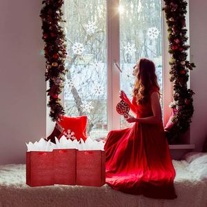 Embossed Ruby Glitter Christmas <b>Wed</b> Gift Wrap Bags with <b>Tissue</b> Holiday Birthday Party Gift Package Bag Thickened Kraft Paper Bag - Product Image 6