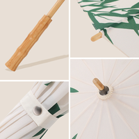 Parapluie Droit OEM Personnalisé avec Logo, Protection UPF50, 16 Baleines, Imprimé Feuille de Bambou, Manche en Bambou, 108cm, pour Femme, Style Chinois