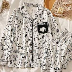 Vente directe d'usine, nouveaux pyjamas à manches longues pour femmes, ensemble cardigan ouvert, motif <span class=keywords><strong>Snoopy</strong></span> mignon - Product Image 3