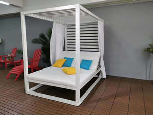 Cama de Día de Aluminio Moderna para Playa, Cama de Piscina con Cojín, Tumbona Doble con Toldo, Muebles de Hotel, Venta al por Mayor - Product Image 4