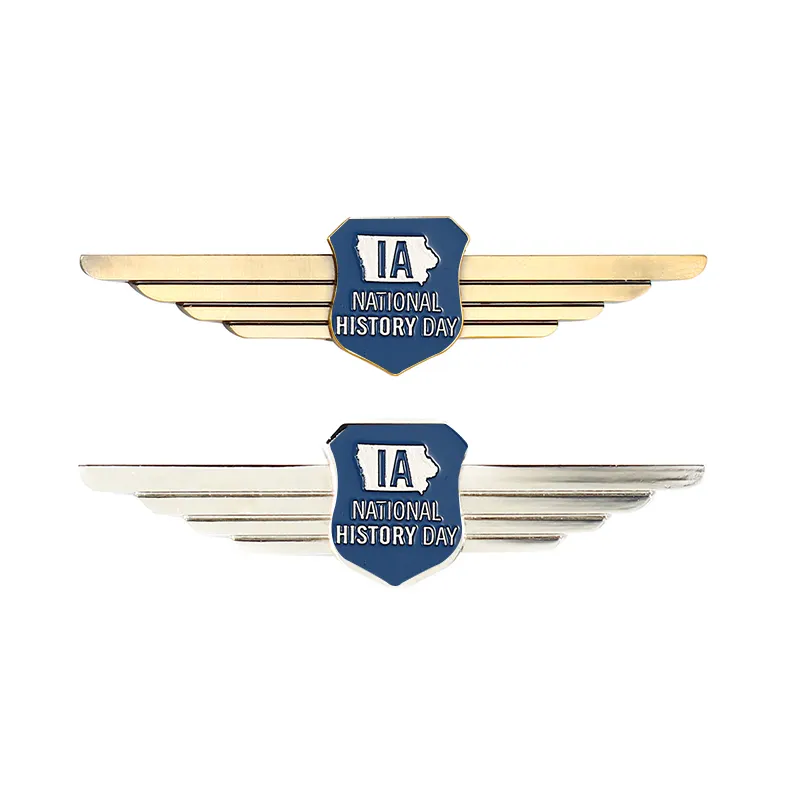 Airplane Pins Custom Plain Shield Logo Airplane Gold Silver Eagle Wings Pin Badge Wing Pin Badge Blank Emblem Badge