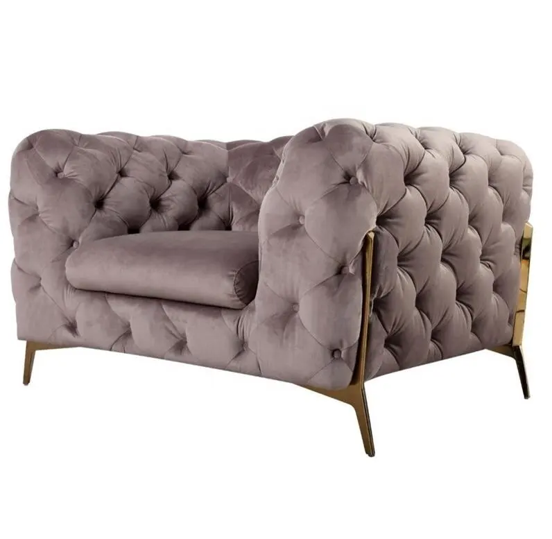 Foshan kanepe şirketi kadife chesterfield kanepe metal bacaklar ile kapitone kanepe oturma odası mobilya