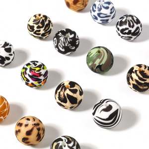 Bonne Qualité Alimentaire 15mm Jaune Léopard Avec Fond Rose Silicone Imprimé Dentition Perle DIY Sucette Chaîne Jouets Perles - Product Image 4