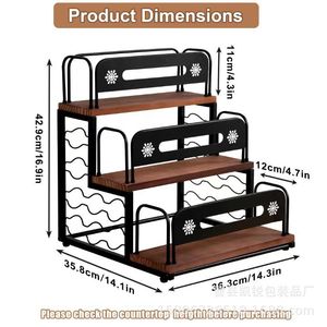 Estante de Almacenamiento de Madera de 3 Niveles, Combinación de Hierro y Madera, Exhibidor de Licores para Barra o Encimera, Soporte para Cápsulas de Café - Product Image 4
