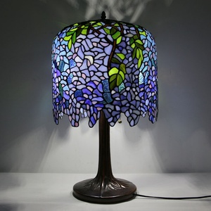 LongHuiJing 14Inch Handmade Stained Glass Lampshade Wisteria LED Table Lamp Flexible AC Simple Eco-Friendly European Design - Product Image 2