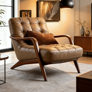 Poltrona in Vera Pelle Stile Nordico Retrò, Seduta Professionale per Sala d'Attesa, Lussuoso Divano Singolo Imbottito - Product Image 4