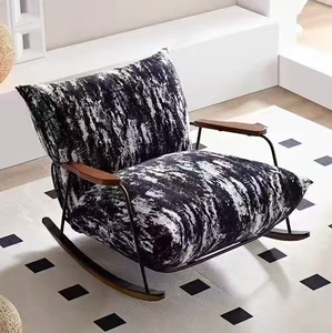 Modern Rocking Chair Fabric Upholstery Solid Back Midcentury Design Living Room Furniture Wood Legs - Product Image 1