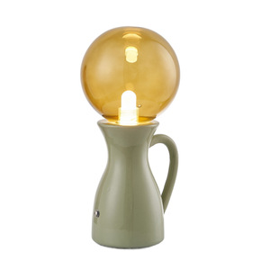 Creative Ceramic Table Lamp With Amber Glass Globe E27 LED Bulb Push Button Switch 220V Bedroom <b>Night</b> <b>Light</b> Decorative Ambient - Product Image 5