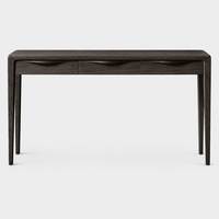 Table console élégante en bois de chêne naturel noir avec tiroirs, pieds coniques de luxe, quincaillerie métallique, taille personnalisée
