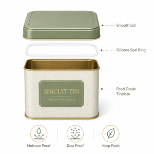 Petite boîte à biscuits carrée en métal, emballage personnalisé pour biscuits avec couvercle, vente en gros - Product Image 3