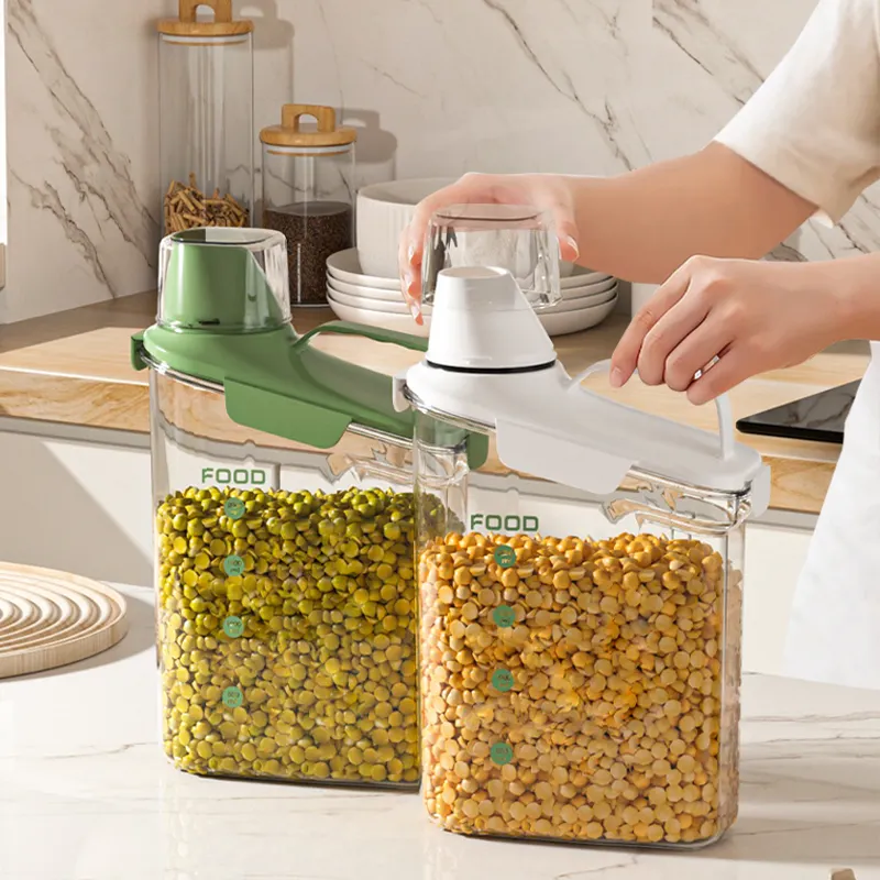 Airtight Rice Storage Container Plastic Cereal Storage Containers Dry Food Dispenser with Measuring Cup for Oatmeal, Pasta