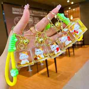 Flowing Sand Bottle Keychain with Fortune <b>Cat</b> Charm Liquid Motion Maneki Neko Lucky Ornament <b>Gift</b> - Product Image 5