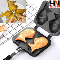 Moule à gaufres japonais Taiyaki double en forme de poisson pour desserts chauds, crêpière japonaise double, poêle à frire, moules à gaufres