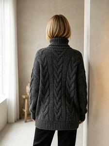 OEM Wholesale Winter <strong>Chunky</strong> Turtleneck Long Sleeve Loose Fit Soft Merino <strong>Wool</strong> Cashmere Blend Pullover Knitwear Sweater - Product Image 2
