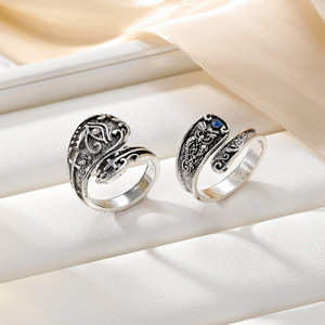 Anillo Abierto de Plata Tailandesa con Diseño de Búho para Mujer, Joyería de Moda para el Dedo Índice, Regalo con Engaste de Puntas y Ojos Negros y Azules - Product Image 1