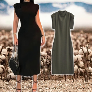 Women's Sleeveless V-neck Maxi <b>Dress</b> Solid Color Simple Summer Minimalist Style Spandex Polyester Knitted - Product Image 3