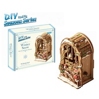 Scènes miniatures en bois de balcons dans les quatre saisons, modèle de puzzle 3D, kit de construction de maison en bois éducatif DIY pour ornements