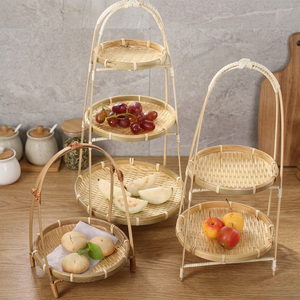 Multi-function Circle <b>Bamboo</b> Woven <b>Basket</b> with Handles 1/2/3 Layer Fruit Food Vegetable Storage Durable Handwoven Kitchen - Product Image 3