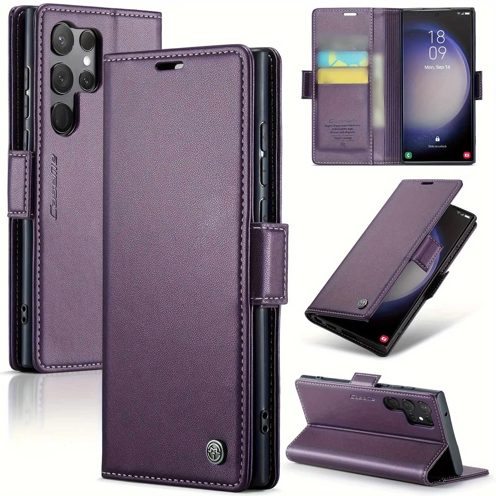 Chủ thẻ Wallet trường hợp RFID chặn da Chân đế từ trường hợp điện thoại chống sốc cho Samsung Galaxy S24 S23 siêu Bìa