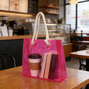 Pvc Holographic Tote With Cotton Rope Handles Iridescent Transparent Jelly Custom Logo Handbag <b>Gift</b> Shopping Shoulder Bag - Product Image 3