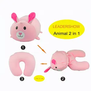 Toptan özel yumuşak Kawaii tavşan hayvan microkids 2 in 1 U şekli ve rulo silindir seyahat boyun yastığı çocuklar için