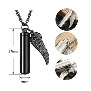 Perhiasan Memorial kremasi baja tahan karat wanita grosir hadiah rantai emas 18K liontin sayap malaikat abu hewan peliharaan tahan air - Product Image 4