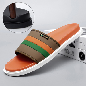 Striped PU <b>Slide</b> Sandals Open Toe Anti-Slippery EVA Outsole Summer Sporty Slippers - Product Image 5