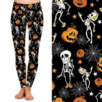 Dropshipping, venta al por mayor, diseño de Castillo de Halloween, sombrero de bruja con calavera de araña, mallas suaves de cintura alta para mujer