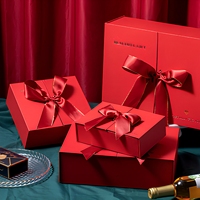 Boîte cadeau rigide rouge à double porte avec grand nœud, design créatif, finition mate, matériau recyclable