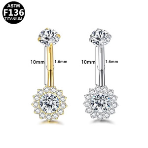 Getta ASTM-F136 Titanium Hypoallergenic Top CZ with Triangle Center Floral Belly Button Navel Ring for Kids Wedding Occasion - Product Image 6