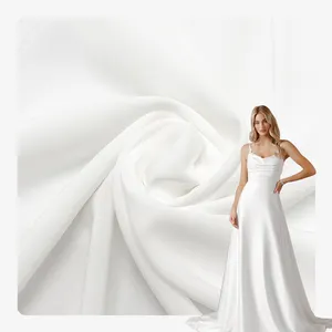 Pabrik kain tersedia grosir bahan poliester Twill putih Stretch Mikado kain untuk gaun pengantin dan gaun kain pelapis