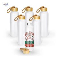 Botol minum kaca 500ml dengan tutup bambu, aksesori sublimasi desain mulut lebar lurus kurus untuk air mendidih