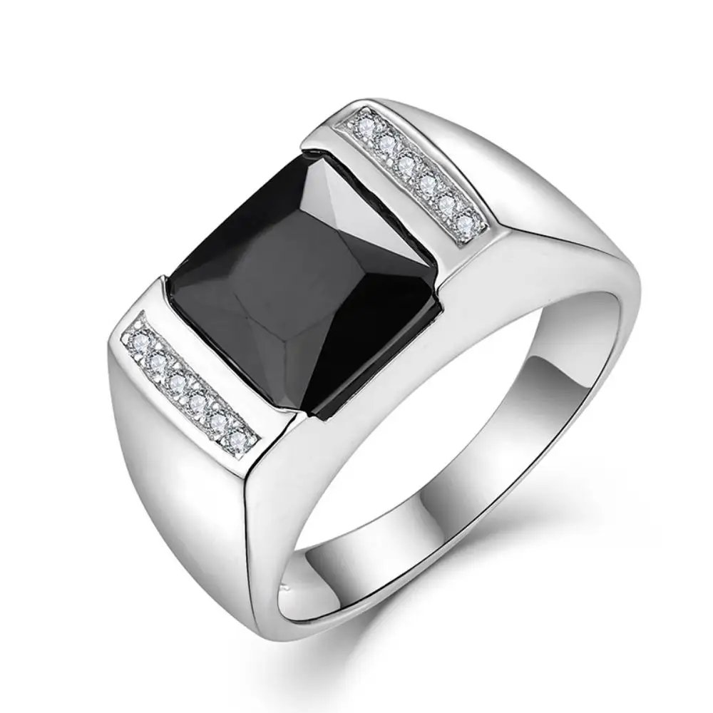 Custom Latest Custom Resin And Ashes Unique Irregular Black Onyxt Zircon Ring Stone 925 Sterling Silver For Man