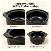 Casserole en céramique pour nouilles de riz et soupes, compatible induction et gaz, 2,5 L, noire, avec glaçure de qualité alimentaire, passe au lave-vaisselle, résistante aux hautes températures