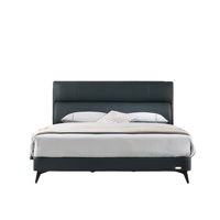 LOONGFUNG Cadre de lit plateforme minimaliste en cuir véritable avec sommier à lattes en pin massif pour chambre parentale de luxe