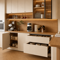 Buffet de salle à manger moderne en bois massif écologique avec table à manger intégrée et étagères vitrées