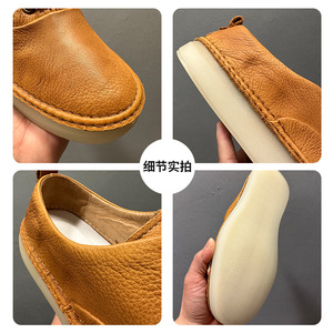 Mocassins décontractés rétro en cuir véritable pour hommes, marron, talon plat, semelle respirante, lacets avant, couleur unie, style jeune - Product Image 4