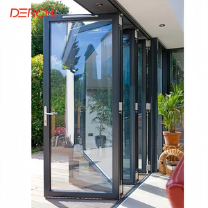 Derchi Usa Case Ribben Winddichte Tweevoudige Deuren Aluminium Beglazing Dubbele Glazen Panelen Lage E Met Nylon Scherm Patio Accordeon Deuren