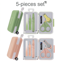 Kit de manucure ergonomique pour nouveau-né en plastique anti-éclaboussures, vert et rose, avec coupe-ongles lumineux anti-pincement et loupe pour le soin des oreilles