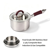 Ensemble de casseroles en acier inoxydable de qualité supérieure, pot à lait, casserole, compatible induction et gaz, passe au lave-vaisselle, poignées en silicone doux au toucher, couvercle en verre