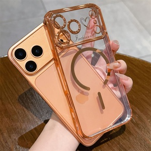 New Transparent Heart Magnetic Electroplated <b>Large</b> Window Phone Case for iPhone 17 Air 16 15 14 13 Pro Max Plus - Product Image 4