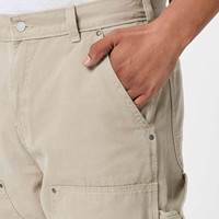 Pantalon de travail en toile pour homme, beige clair délavé, coupe droite ample, double genouillère, poches utilitaires, passant pour outils, vente en gros