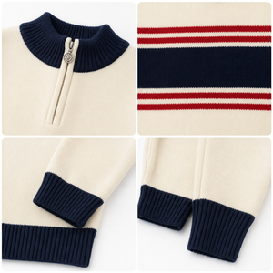 Conjunto de 2 piezas de suéter <span class=keywords><strong>y</strong></span> pantalón a rayas con cremallera media para bebé, ropa de invierno suave <span class=keywords><strong>y</strong></span> cálida para niños pequeños, venta al por mayor - Product Image 5